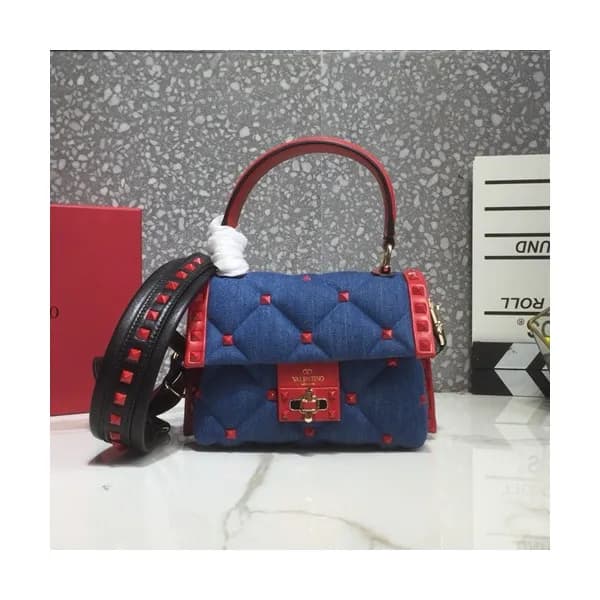 Valentino 2019 Denim&Leather Ruckstud Tote Shoudle… - 1