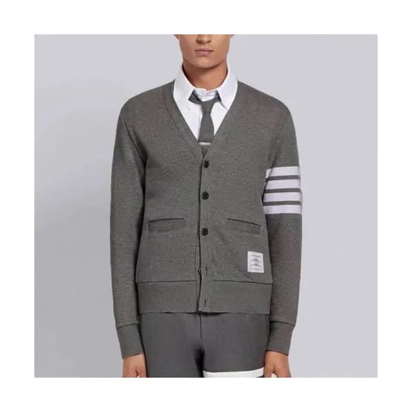 Thom Browne Mm/Wm Strap V-neck Cardigan Gray - 톰브… - 1
