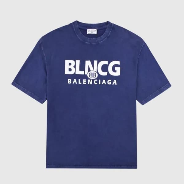 발렌시아가 남성 크루넥 블루 반팔티 - Mens Blue Tshirts - bal01325… - 1