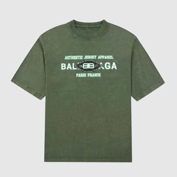 발렌시아가 남성 크루넥 그린 반팔티 - Mens Green Tshirts - bal0141… - 1