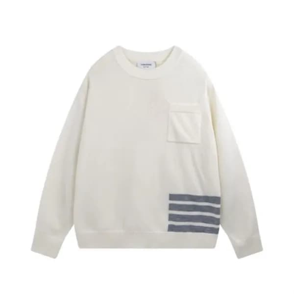 톰브라운 남성 화이트 크루넥 니트 - Thom Browne Mens White Knit -… - 1