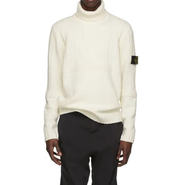 스톤아일랜드 남성 화이트 터틀넥 니트 - Stone Island Mens White Kni… - 1