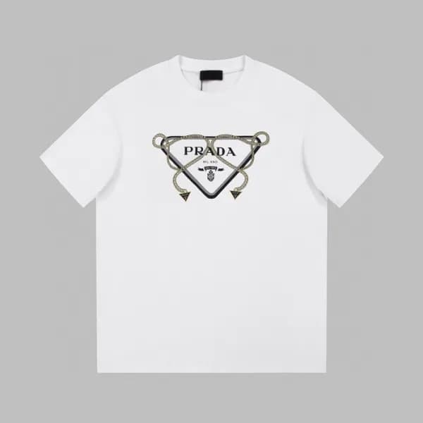 프라다 남성 크루넥 화이트 반팔티 - Prada Mens White Short sleeve… - 1