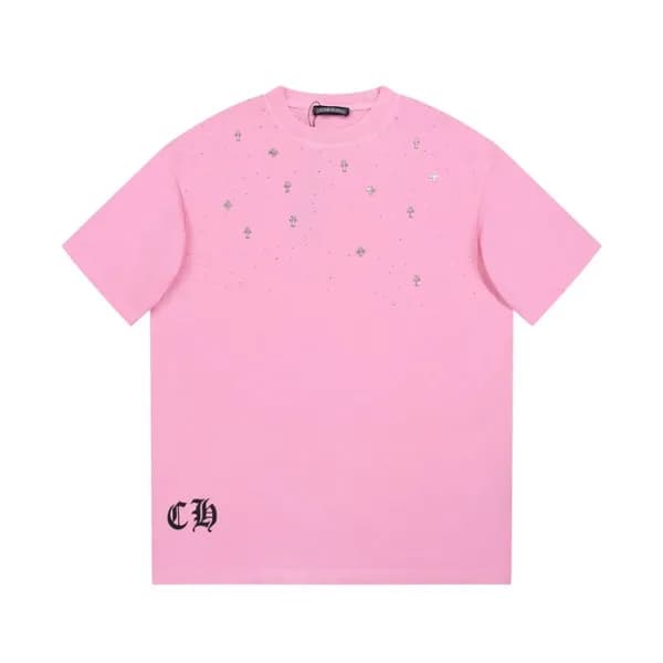 크롬하츠 남성 핑크 크루넥 반팔티 - Chrom Hearts Mens Pink Short … - 1