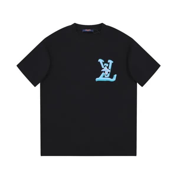 루이비통 남성 크루넥 블랙 반팔티 - Louis vuitton Mens Black Shor… - 1
