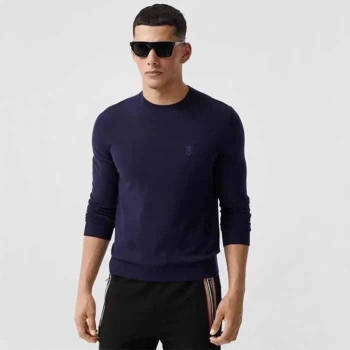 버버리 남성 네이비 크루넥 스웨터 - Burberry Mens Navy Sweaters -… - 1