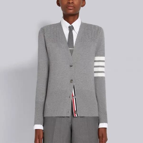 톰브라운 여성 브이넥 그레이 가디건 - Thom Browne Womens Gray Card… - 1