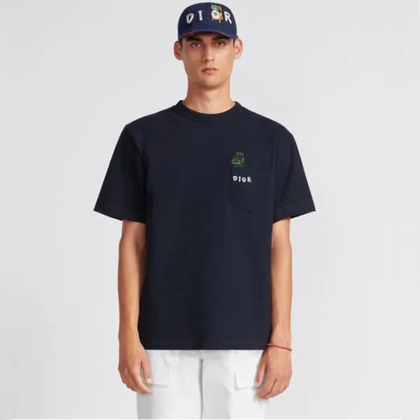 디올 남성 네이비 반팔티 - Dior Mens Navy Short sleeved Tshir… - 1