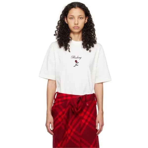 버버리 남/녀 아이보리 반팔티 - Burberry Unisex Ivory Tshirts -… - 1