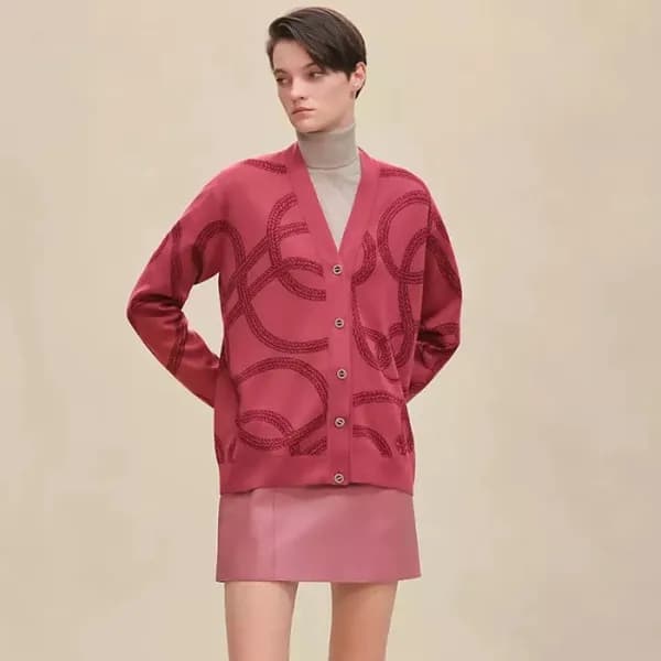 에르메스 여성 브이넥 가디건 - Hermes Womens V-neck Cardigan - … - 1