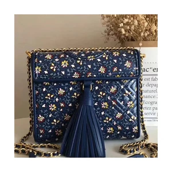 Tory Burch Leather Blue Tassel Chain Shoulder Cros… - 1