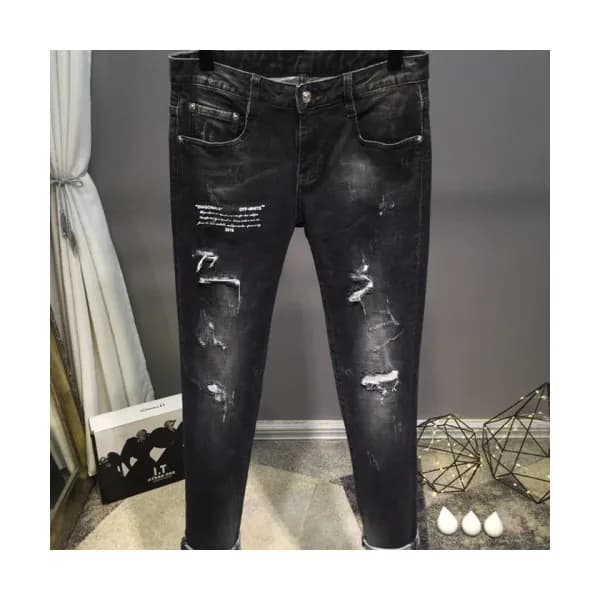 Off-white 2018 Mens Embroidery Logo Denim Pants -… - 1