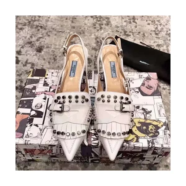 Prada 2019 Ladies Leather Middle Heel Slingback - … - 1