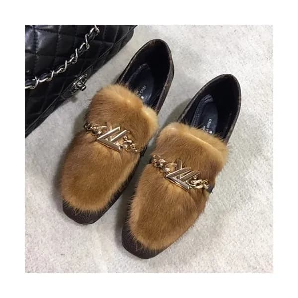 Louis Vuitton 2019 Ladies Canvas & Mink Fur Loafer… - 1