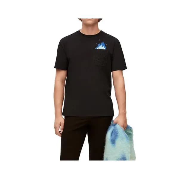 로에베 남/녀 이니셜 블랙 반팔티 - Loewe Unisex Black Short slee… - 1