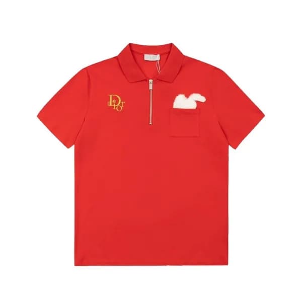 디올 남성 레드 폴로 반팔티 - Dior Mens Red Short sleeved Tshi… - 1