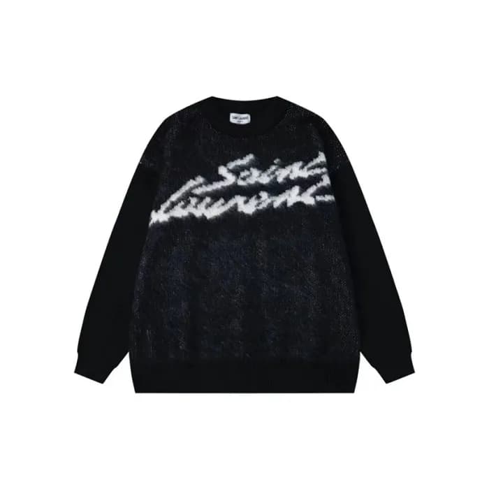 입생로랑 남성 블랙 크루넥 스웨터 - Saint laurent Mens Black Swea… - 1