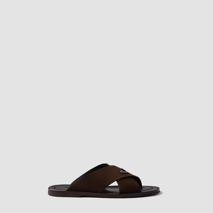 프라다 남성 스웨이드 크리스크로스 슬라이드 - Prada Mens Suede Crisscr… - 1