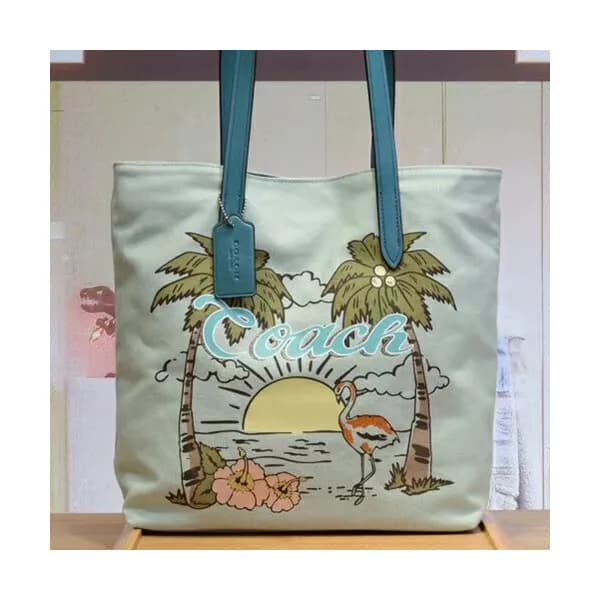 Coach Canvas Hawaii Aloha Print Tote Shoulder Bag,… - 1
