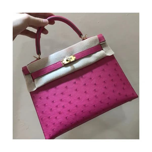 Hermes Kelly Ostrich Leather Tote Shoulder Bag ,28… - 1