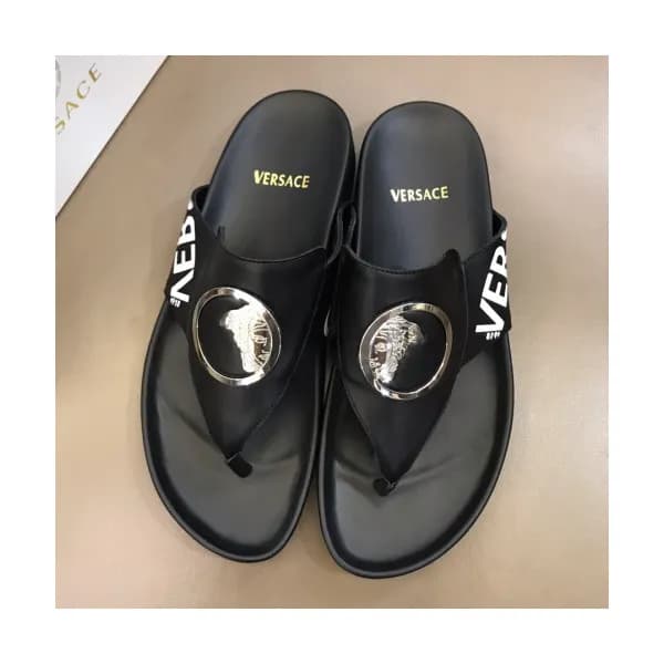 Versace 2019 Mens Logo Leather Flip-flap - 베르사체 남성… - 1