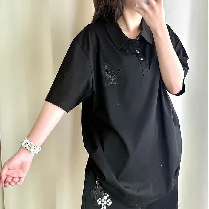 크롬하츠 남성 블랙 폴로 반팔티 - Chrom Hearts Mens Camel Short … - 1