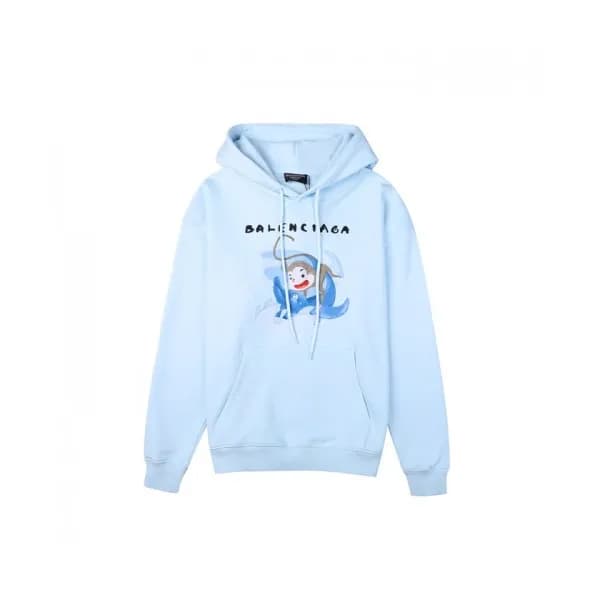 Balenciaga Mm/Wm Logo Cotton Hoodie Blue - 발렌시아가 … - 1