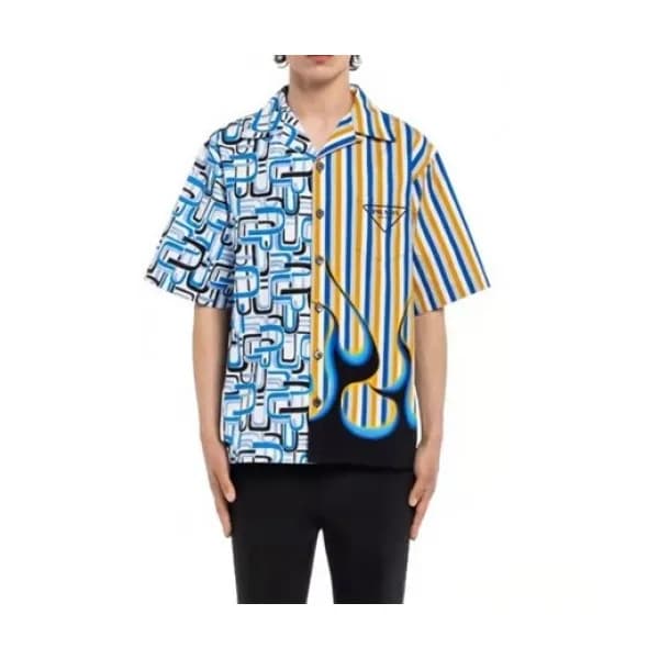 Prada Mens Basic Logo Short Sleeved Tshirts Blue … - 1