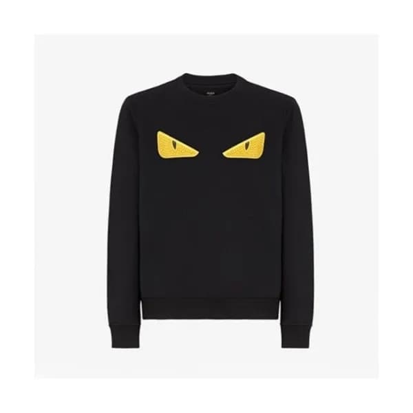 Fendi Mens Logo Crew-neck Cotton Tshirts Black - … - 1