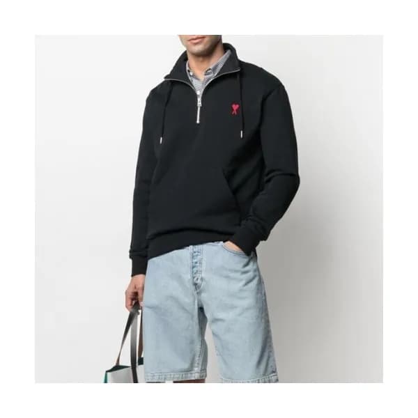 Ami Mm/Wm Logo Casual Cotton Man-to-man Black - 아미… - 1