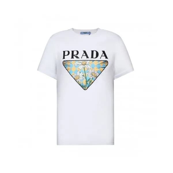 Prada Unisex Logo Short Sleeved Tshirts White - 프… - 1