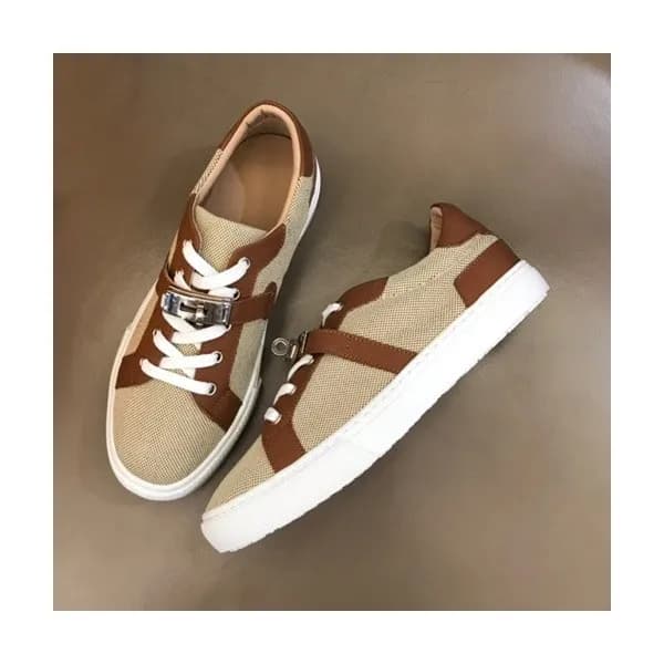 에르메스 남성 클래식 브라운 스니커즈 - Mens Brown Sneakers - her07… - 1