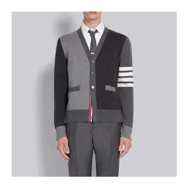 톰브라운 남성 브이넥 그레이 가디건 - Thom Browne Mens Gray Cardig… - 1