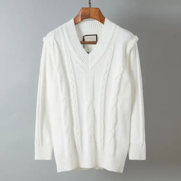 구찌 남성 화이트 브이넥 니트 - Gucci Mens White Knits - gu54x - 1