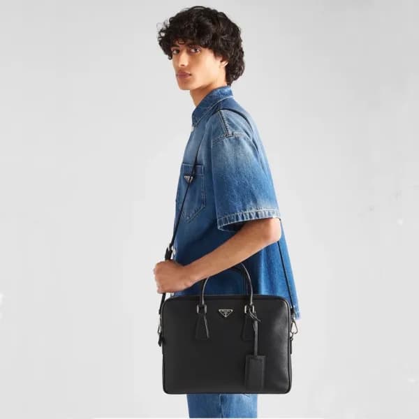 프라다 남성 블랙 사피아노 서류가방 - Prada Mens Black Tote Bag - … - 1