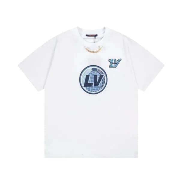 루이비통 남성 화이트 크루넥 반팔티 - Louis vuitton Mens White Sho… - 1