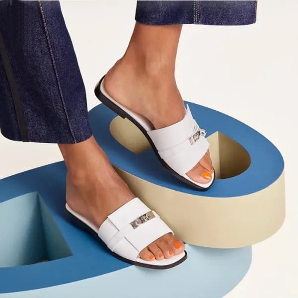 에르메스 여성 화이트 켈리 슬리퍼 - Hermes Womens White Slipper -… - 1