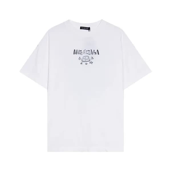 발렌시아가 남성 크루넥 화이트 반팔티 - Balenciaga Mens White Short… - 1