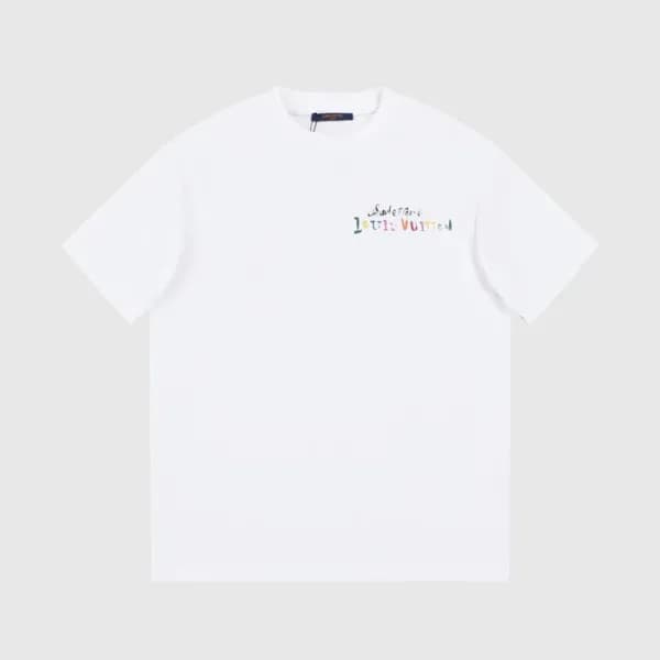 루이비통 남성 화이트 크루넥 반팔티 - Louis vuitton Mens White Sho… - 1
