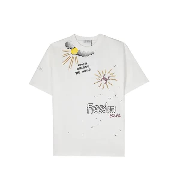 샤넬 남/녀 크루넥 화이트 반팔티 - Chanel Unisex White Tshirts -… - 1