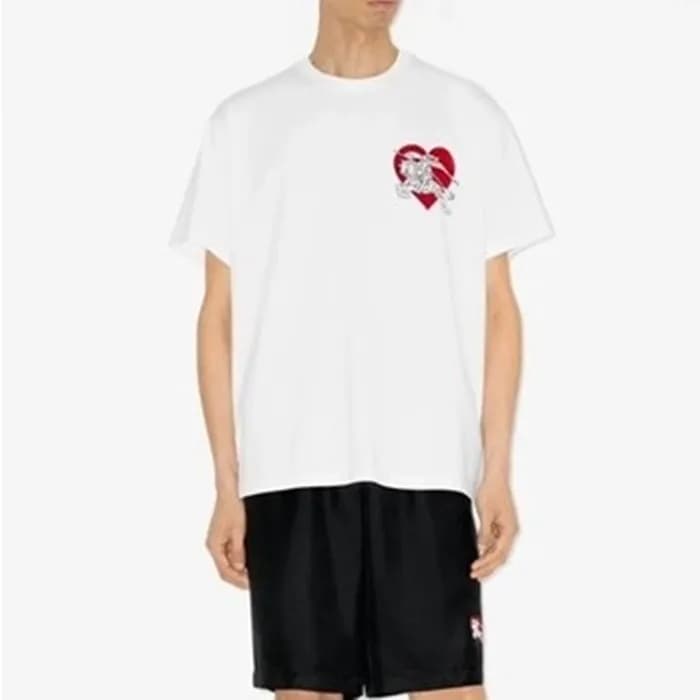 버버리 남성 화이트 크루넥 반팔티 - Burberry Mens White Short Sle… - 1