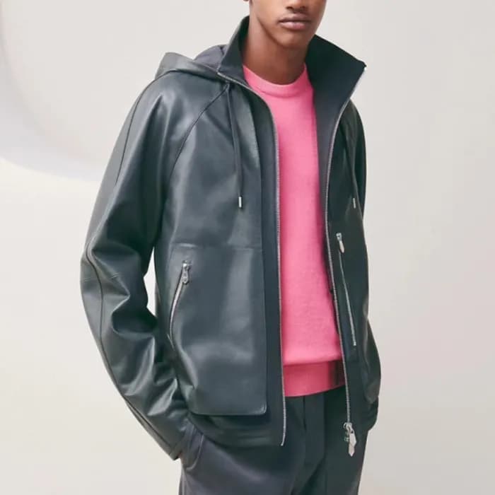 에르메스 남성 블랙 가죽 자켓 - Hermes Mens Black Jackets - he3… - 1