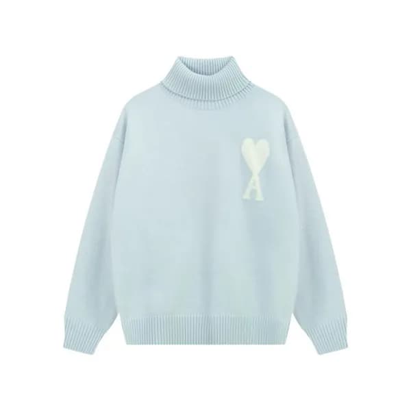 아미 남/녀 블루 터틀넥 니트 - Ami Unisex Blue Knits - amc110x - 1