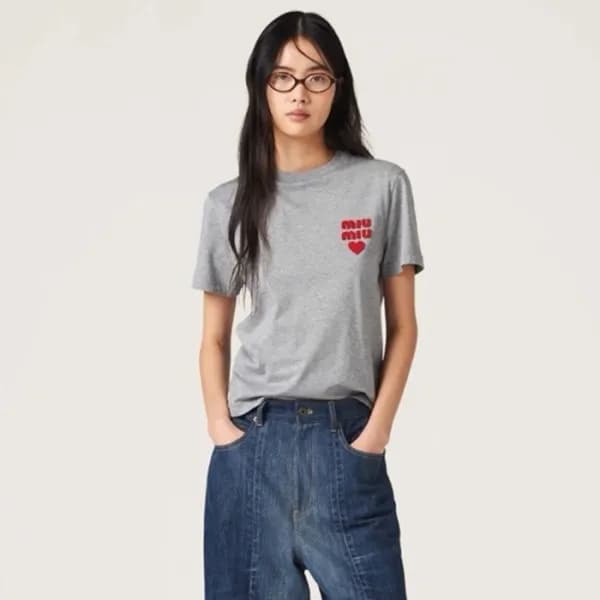 미우미우 여성 그레이 반팔 티셔츠 - Miumiu Womens Gray Tshirts - … - 1