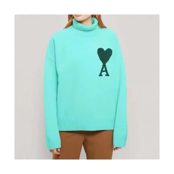 Ami Mm/Wm Logo Casual Turtle-neck Sweaters Green -… - 1
