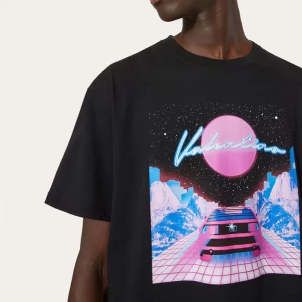 발렌티노 남성 블랙 크루넥 반팔티 - Mens Black Tshirts - val0510x - 1