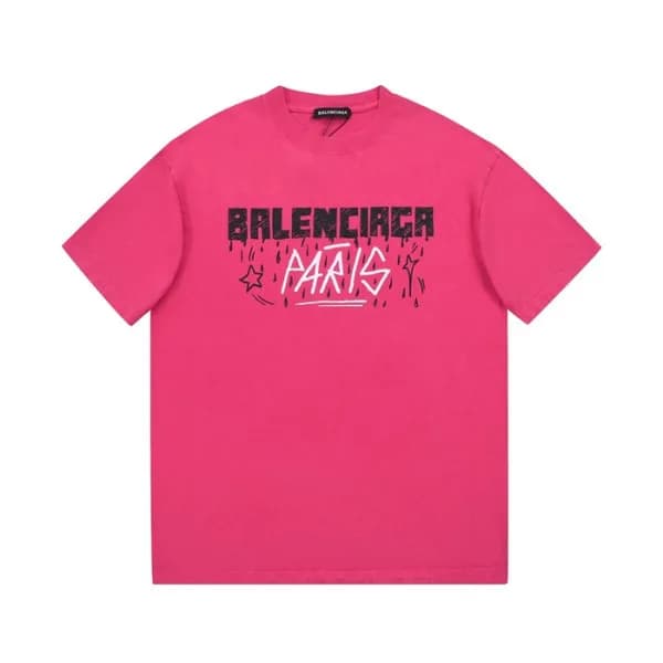 발렌시아가 남성 크루넥 핑크 반팔티 - Mens Pink Tshirts - bal01584… - 1