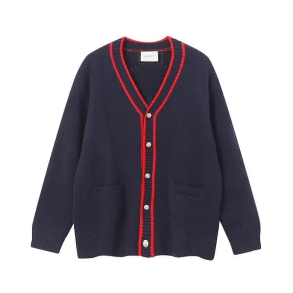 구찌 남/녀 브이넥 네이비 가디건 - Gucci Unisex Navy Cardigan - … - 1