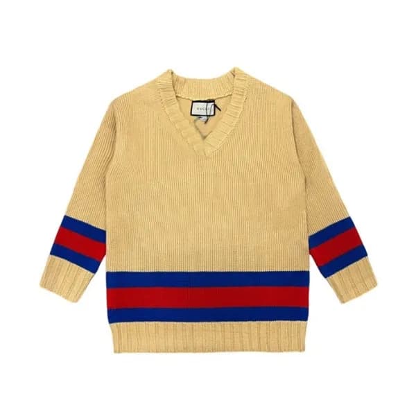 구찌 남/녀 브이넥 카멜 스웨터 - Gucci Unisex Camel Sweaters - … - 1