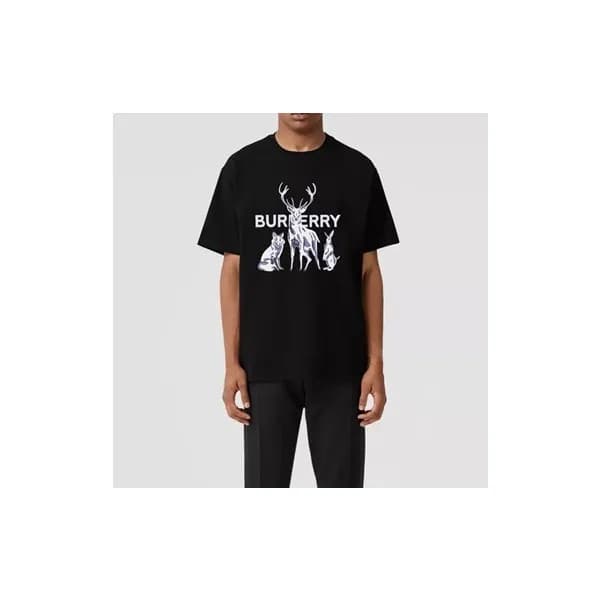 버버리 남성 블랙 크루넥 반팔티 - Burberry Mens Black Tshirts - … - 1